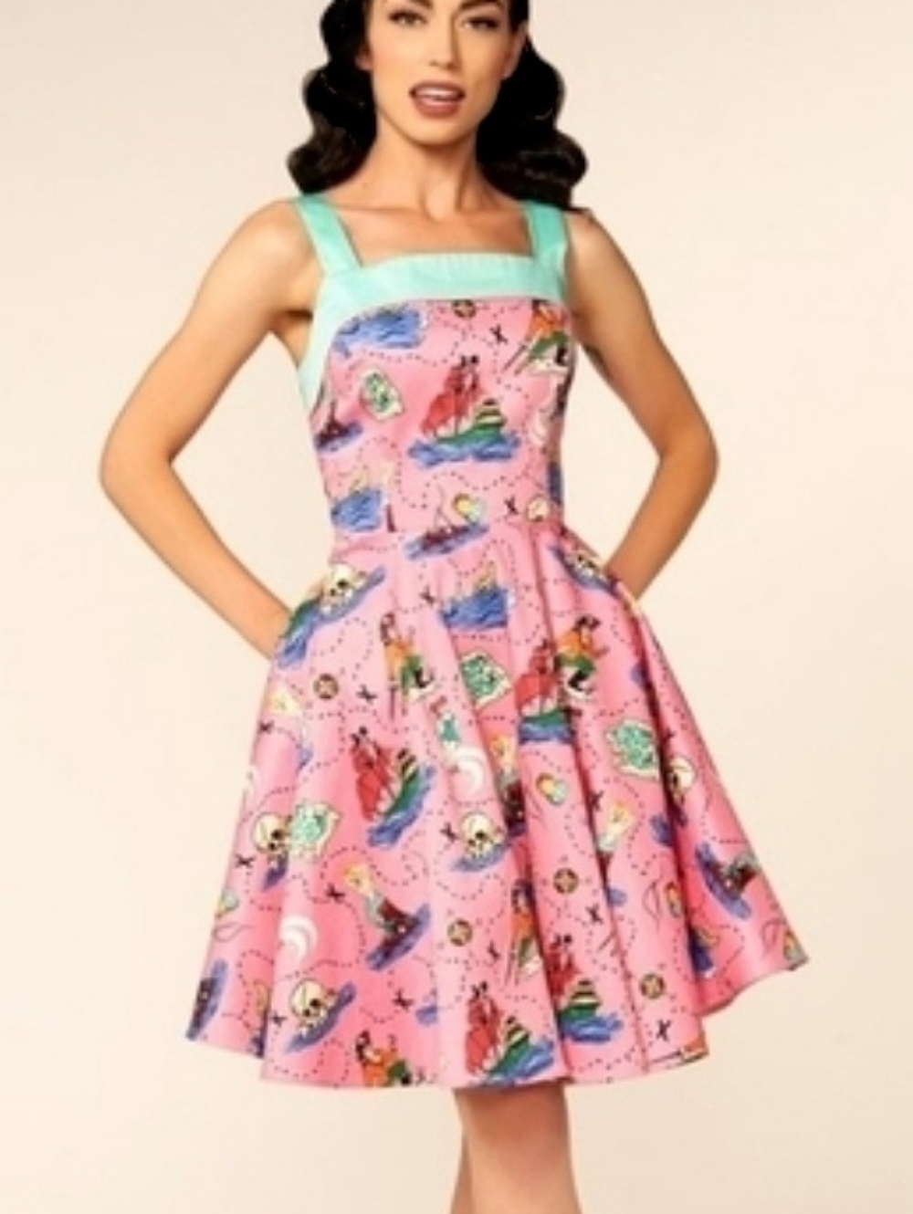 Sz XL Golightly Neverland Square Neckline Wide Straps Flare Dress